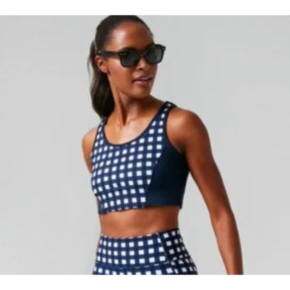 TUCKERNUCK Trellis Sports Bra Gingham Check Navy Blue White Size M - Picture 4 of 8